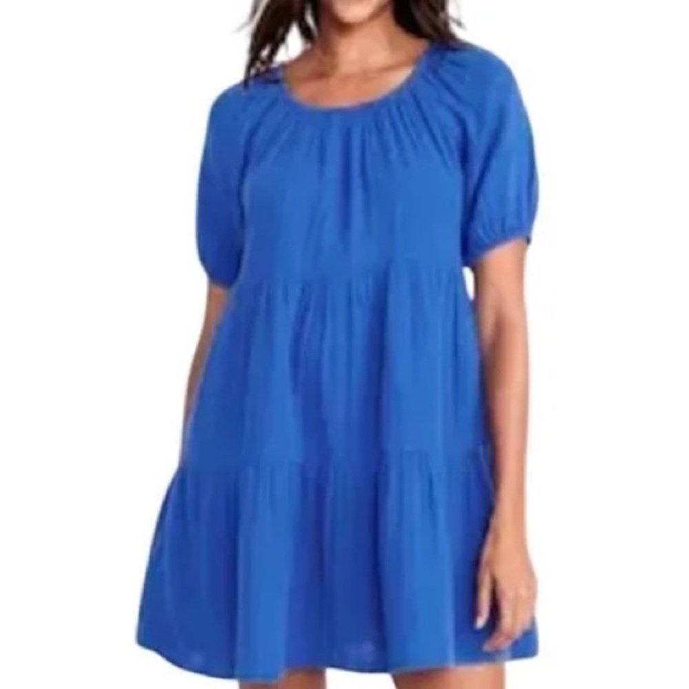 Old Navy Gauze Blue Short Tiered Mini Dress